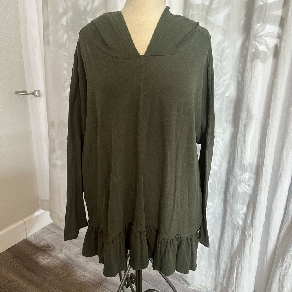 Anthropologie Corinthia hooded tunic sweatshirt green size L/XL